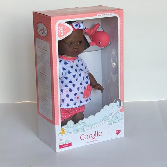 Corolle Bath Baby Alyzee Black Doll w/Little Whale Bbath Toy 12"-30cm New in Box - Picture 8 of 16